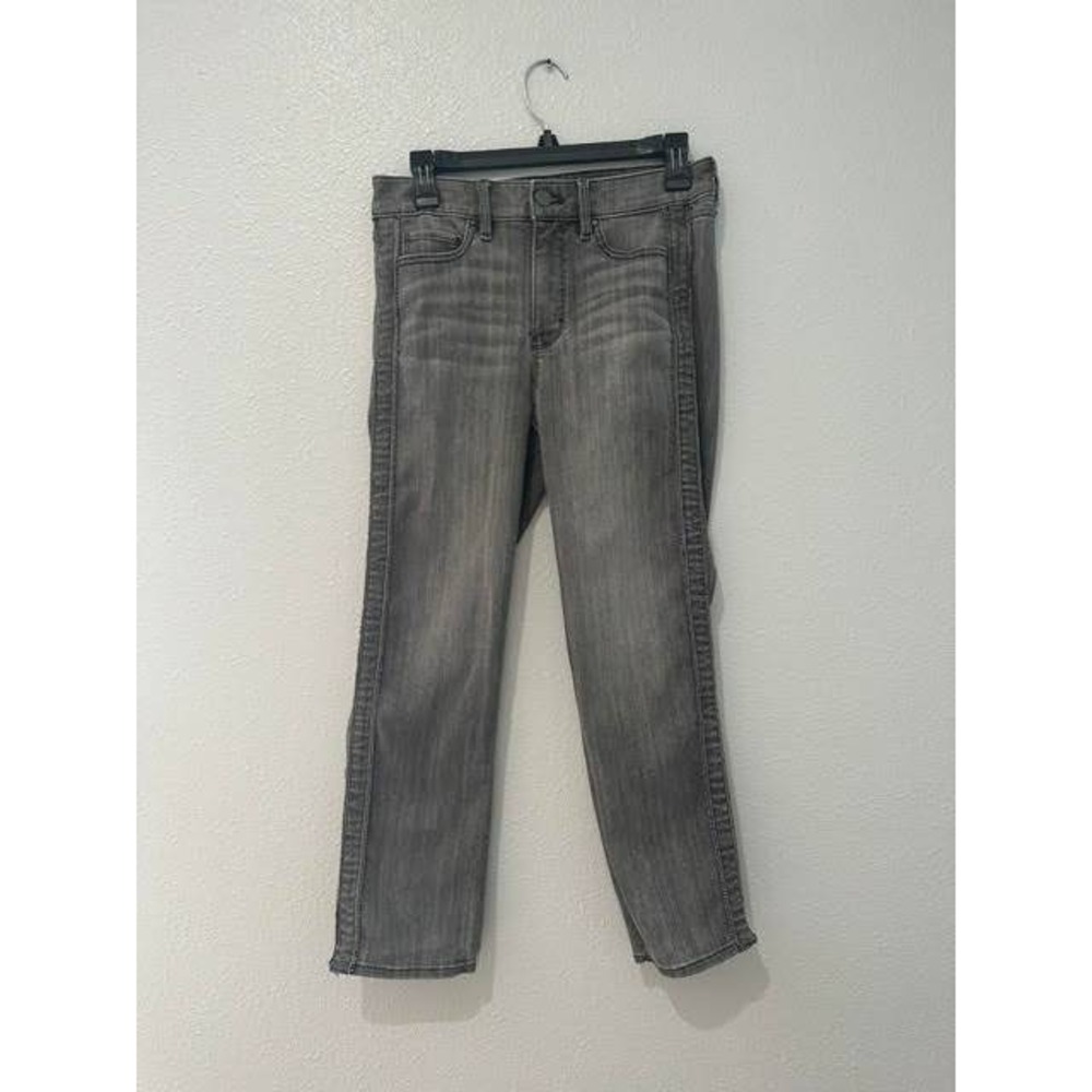 White House Black Market The Straight Gray Embellished Side Trim Jeans Sz 4